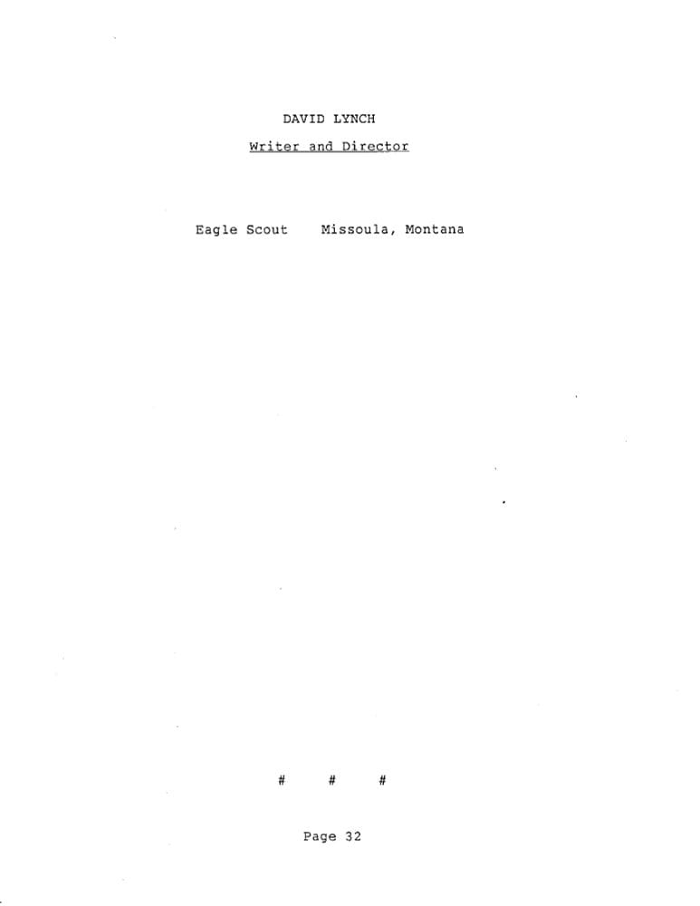 David Lynch's WILD AT HEART press kit bio page that just says: "Eagle Scout – Missoula, Montana."