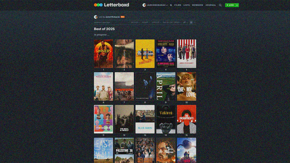 Letterboxd list for my Best of 2025 with a grid of 20 posters.